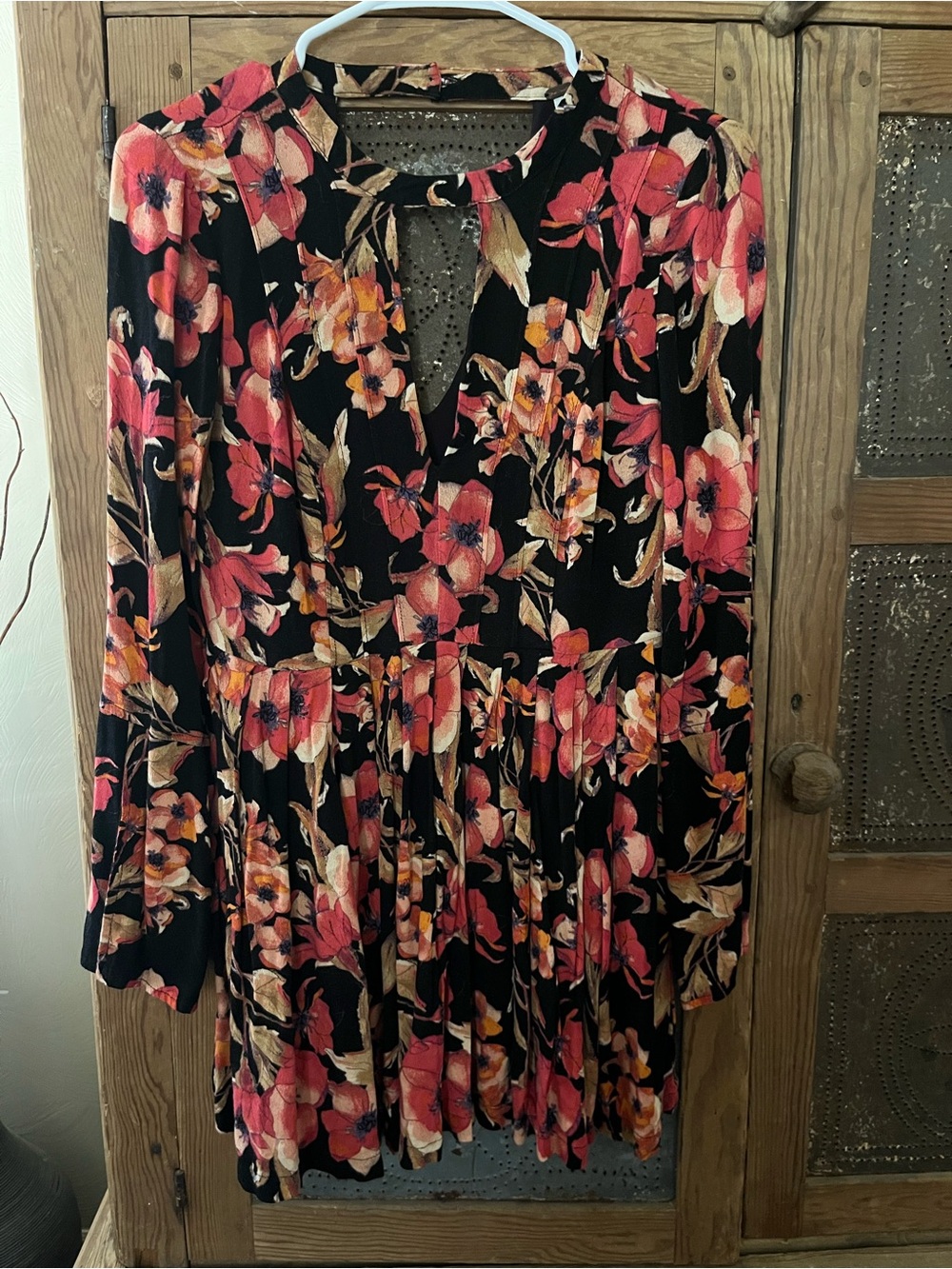 Free People Black Mini Dress with Pink & Peach Floral Print